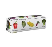 Wquvmds Introduction of Various Vegetables Print Leather Pencil Case with Zipper, Small Storage Bags, Cosmetic Bag, for Girls Boys Women Men Silver