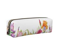 Wquvmds Iris Flower Butterfly Print Leather Pencil Case with Zipper, Small Storage Bags, Cosmetic Bag, for Girls Boys Women Men Gold
