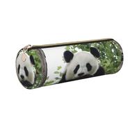 WQUVMDS Lovely Panda Print Leather Pencil Case Triangular Zipper Pen Bag Cosmetic Case Pouch Stationery Bag