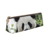 WQUVMDS Lovely Panda Print Leather Pencil Case Triangular Zipper Pen Bag Cosmetic Case Pouch Stationery Bag