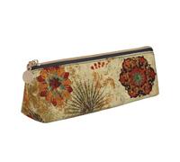 WQUVMDS Medallion Multi Print Leather Pencil Case Triangular Zipper Pen Bag Cosmetic Case Pouch Stationery Bag