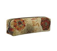 Wquvmds Medallion Multi Print Leather Pencil Case with Zipper, Small Storage Bags, Cosmetic Bag, for Girls Boys Women Men Gold