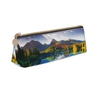 WQUVMDS Mountain View Sunny Day Nature Print Leather Pencil Case Triangular Zipper Pen Bag Cosmetic Case Pouch Stationery Bag