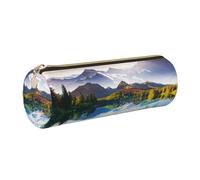WQUVMDS Mountain View Sunny Day Nature Print Leather Pencil Case Triangular Zipper Pen Bag Cosmetic Case Pouch Stationery Bag