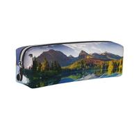 Wquvmds Mountain View Sunny Day Nature Print Leather Pencil Case with Zipper, Small Storage Bags, Cosmetic Bag, for Girls Boys Women Men Silver