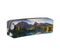 Wquvmds Mountain View Sunny Day Nature Print Leather Pencil Case with Zipper, Small Storage Bags, Cosmetic Bag, for Girls Boys Women Men Gold