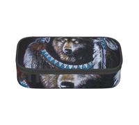 Wquvmds Native American Wolf Print Big Capacity Pencil Pen Case Large Capacity Bag Pouch Box Organizer for Boys Girls School Office Supplies