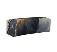 Wquvmds Northern Moose Print Leather Pencil Case with Zipper, Small Storage Bags, Cosmetic Bag, for Girls Boys Women Men Gold