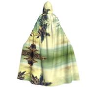 WQUVMDS (Palm Tree Rocky Shore) Unisex Adult Hooded Cloak Cape Halloween Cosplay Costumes Vampires Cape Cloak
