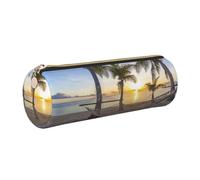 WQUVMDS Paradise Beach Palm Trees Print Leather Pencil Case Triangular Zipper Pen Bag Cosmetic Case Pouch Stationery Bag