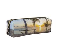 Wquvmds Paradise Beach Palm Trees Print Leather Pencil Case with Zipper, Small Storage Bags, Cosmetic Bag, for Girls Boys Women Men Gold
