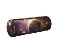 WQUVMDS Planet Print Leather Pencil Case Triangular Zipper Pen Bag Cosmetic Case Pouch Stationery Bag