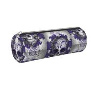 WQUVMDS Purple Floser and Sugar Horror Skull Print Leather Pencil Case Triangular Zipper Pen Bag Cosmetic Case Pouch Stationery Bag
