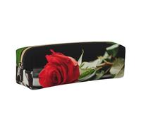Wquvmds Red Rose On Piano Print Leather Pencil Case with Zipper, Small Storage Bags, Cosmetic Bag, for Girls Boys Women Men Gold