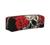 Wquvmds Red Roses Skull Flowers Snake Print Leather Pencil Case with Zipper, Small Storage Bags, Cosmetic Bag, for Girls Boys Women Men Gold