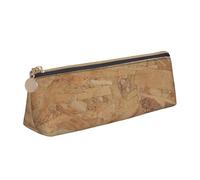 WQUVMDS Retro Rough Oak Wall Print Leather Pencil Case Triangular Zipper Pen Bag Cosmetic Case Pouch Stationery Bag