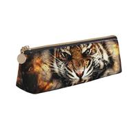 WQUVMDS Roaring Tiger Print Leather Pencil Case Triangular Zipper Pen Bag Cosmetic Case Pouch Stationery Bag
