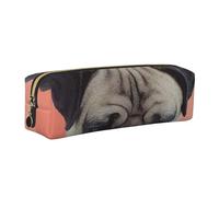 Wquvmds Sad Dog Print Leather Pencil Case with Zipper, Small Storage Bags, Cosmetic Bag, for Girls Boys Women Men Gold
