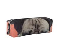 Wquvmds Sad Dog Print Leather Pencil Case with Zipper, Small Storage Bags, Cosmetic Bag, for Girls Boys Women Men Silver