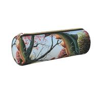 WQUVMDS Safflower Flying Fish Print Leather Pencil Case Triangular Zipper Pen Bag Cosmetic Case Pouch Stationery Bag