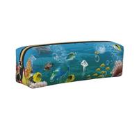 Wquvmds Sea World Print Leather Pencil Case with Zipper, Small Storage Bags, Cosmetic Bag, for Girls Boys Women Men Gold