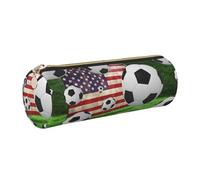 WQUVMDS Soccer USA American Flag Print Leather Pencil Case Triangular Zipper Pen Bag Cosmetic Case Pouch Stationery Bag
