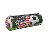 WQUVMDS Soccer USA American Flag Print Leather Pencil Case Triangular Zipper Pen Bag Cosmetic Case Pouch Stationery Bag