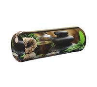 WQUVMDS Stones and Spa Oil On The Wood Near A Pond Print Leather Pencil Case Triangular Zipper Pen Bag Cosmetic Case Pouch Stationery Bag