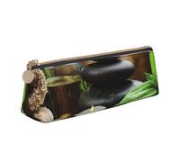WQUVMDS Stones and Spa Oil On The Wood Near A Pond Print Leather Pencil Case Triangular Zipper Pen Bag Cosmetic Case Pouch Stationery Bag