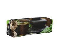 Wquvmds Stones and Spa Oil On The Wood Near A Pond Print Leather Pencil Case with Zipper, Small Storage Bags, Cosmetic Bag, for Girls Boys Women Men Silver