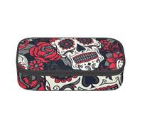 Wquvmds Sugar Horror Black Skull Print Big Capacity Pencil Pen Case Large Capacity Bag Pouch Box Organizer for Boys Girls School Office Supplies