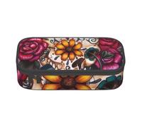 Wquvmds Sugar Horror Skull Flowers Rose Print Big Capacity Pencil Pen Case Large Capacity Bag Pouch Box Organizer for Boys Girls School Office Supplies