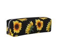 Wquvmds Sunflower Flowers Plants Black and Yellow Print Leather Pencil Case with Zipper, Small Storage Bags, Cosmetic Bag, for Girls Boys Women Men Silver