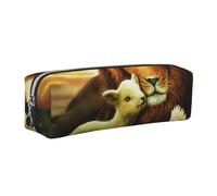 Wquvmds Sunset Lion Lamb Bird Print Leather Pencil Case with Zipper, Small Storage Bags, Cosmetic Bag, for Girls Boys Women Men Silver