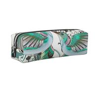 Wquvmds Teal Birds Musical Note Print Leather Pencil Case with Zipper, Small Storage Bags, Cosmetic Bag, for Girls Boys Women Men Silver