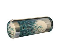 WQUVMDS Teal Tree in Moonlight Print Leather Pencil Case Triangular Zipper Pen Bag Cosmetic Case Pouch Stationery Bag