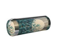 WQUVMDS Teal Tree in Moonlight Print Leather Pencil Case Triangular Zipper Pen Bag Cosmetic Case Pouch Stationery Bag