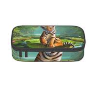 Wquvmds Tiger and Lotus Flowers Print Big Capacity Pencil Pen Case Large Capacity Bag Pouch Box Organizer for Boys Girls School Office Supplies