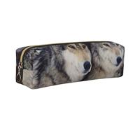 Wquvmds Two Wolves Print Leather Pencil Case with Zipper, Small Storage Bags, Cosmetic Bag, for Girls Boys Women Men Gold