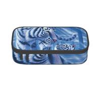 Wquvmds White Tiger Blue Print Big Capacity Pencil Pen Case Large Capacity Bag Pouch Box Organizer for Boys Girls School Office Supplies