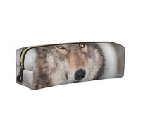 Wquvmds Wild Animal Wolf Print Leather Pencil Case with Zipper, Small Storage Bags, Cosmetic Bag, for Girls Boys Women Men Gold