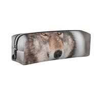 Wquvmds Wild Animal Wolf Print Leather Pencil Case with Zipper, Small Storage Bags, Cosmetic Bag, for Girls Boys Women Men Silver