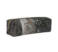 Wquvmds Wolf in The Snow Print Leather Pencil Case with Zipper, Small Storage Bags, Cosmetic Bag, for Girls Boys Women Men Gold