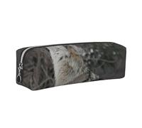 Wquvmds Wolf in The Snow Print Leather Pencil Case with Zipper, Small Storage Bags, Cosmetic Bag, for Girls Boys Women Men Silver
