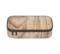 Wquvmds Wood Heart Print Big Capacity Pencil Pen Case Large Capacity Bag Pouch Box Organizer for Boys Girls School Office Supplies
