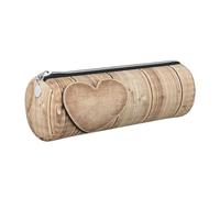 WQUVMDS Wood Heart Print Leather Pencil Case Triangular Zipper Pen Bag Cosmetic Case Pouch Stationery Bag