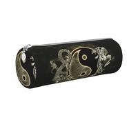 WQUVMDS Yin Yang Dragon Tiger Print Leather Pencil Case Triangular Zipper Pen Bag Cosmetic Case Pouch Stationery Bag