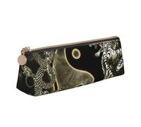 WQUVMDS Yin Yang Dragon Tiger Print Leather Pencil Case Triangular Zipper Pen Bag Cosmetic Case Pouch Stationery Bag