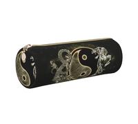WQUVMDS Yin Yang Dragon Tiger Print Leather Pencil Case Triangular Zipper Pen Bag Cosmetic Case Pouch Stationery Bag