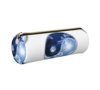 WQUVMDS Yin Yang World Print Leather Pencil Case Triangular Zipper Pen Bag Cosmetic Case Pouch Stationery Bag